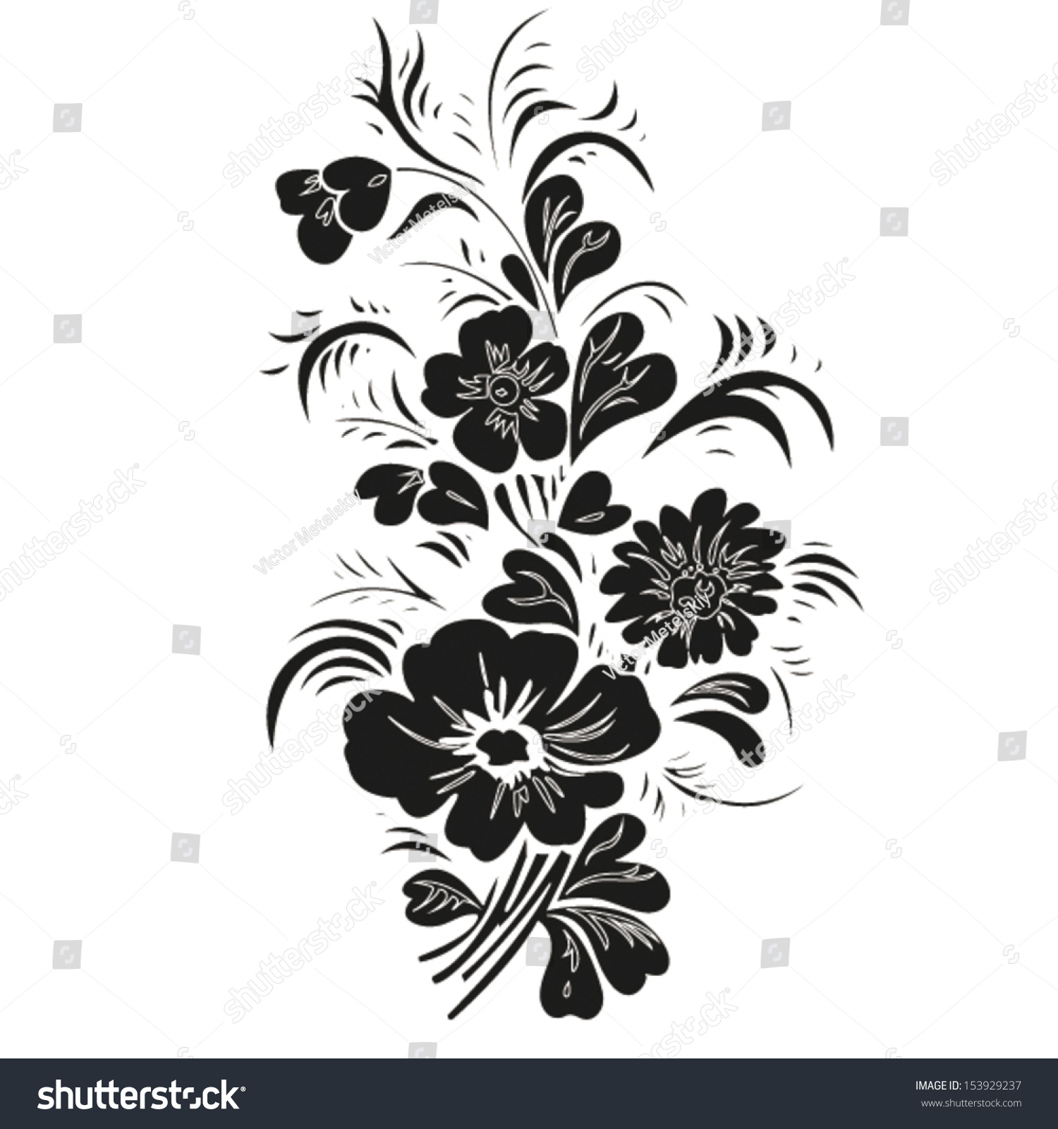 Black Flowers Floral Design Element Vector Stock Vector Royalty Free