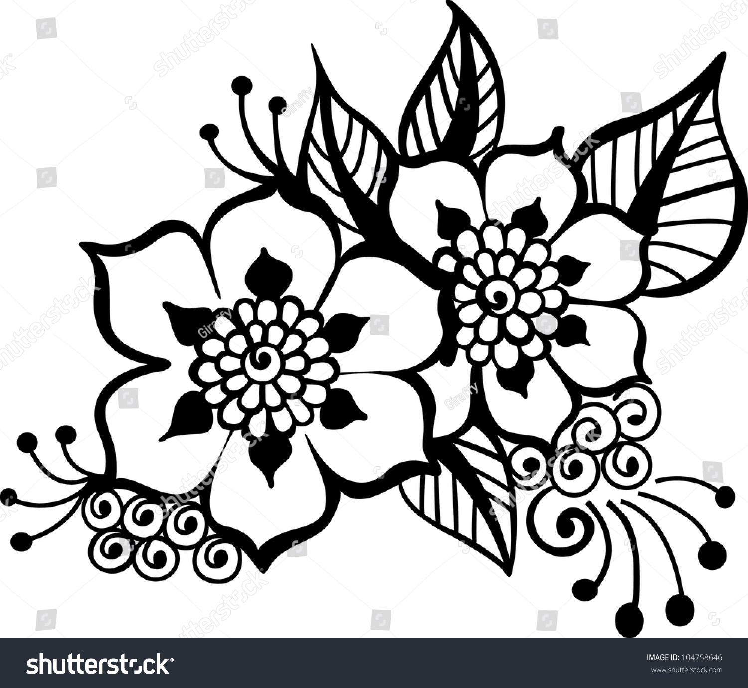 Black Flowers Vector Stock Vector (Royalty Free) 104758646 - Shutterstock