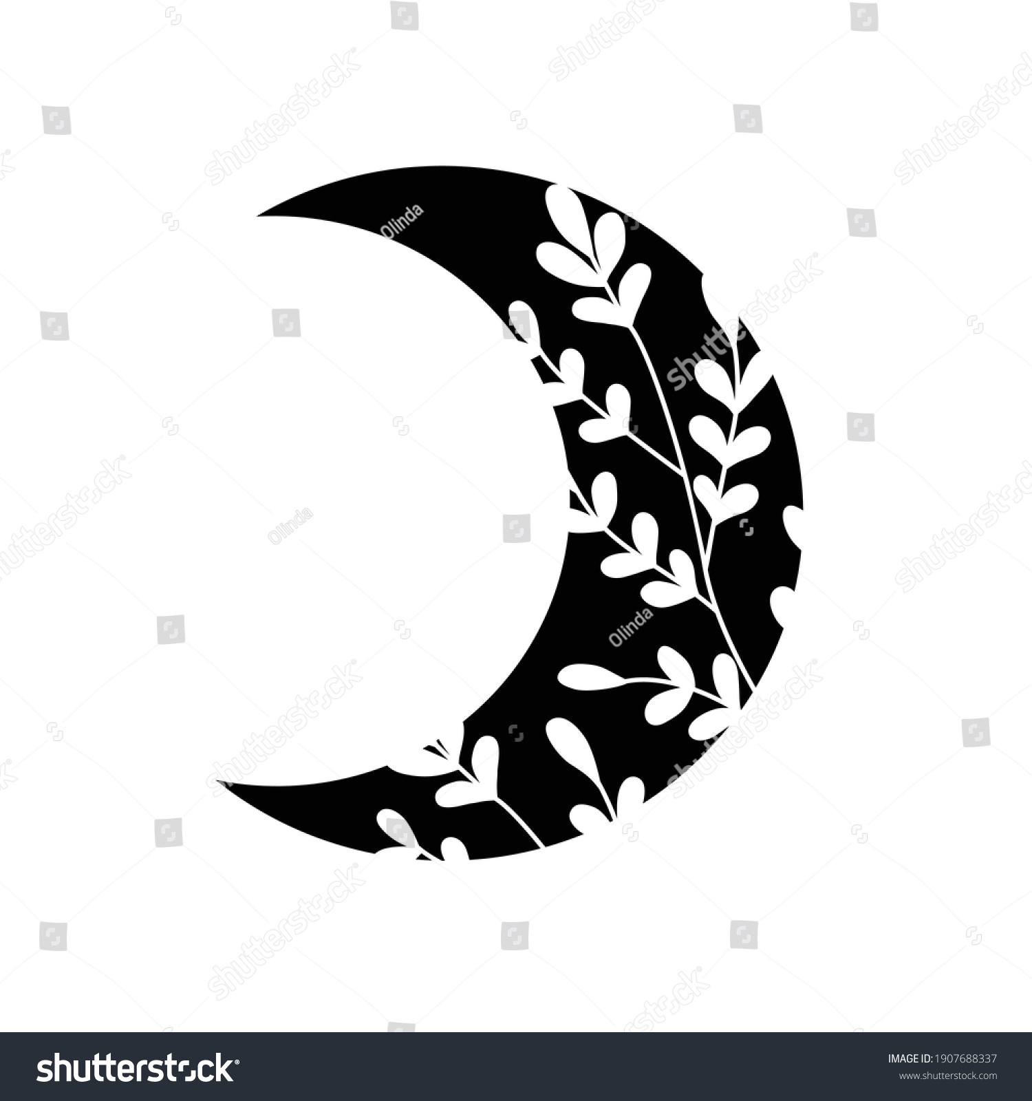 SVG of Black full moon with white lace floral ornament. Design element for logos icons. Vector illustration. Modern Boho style doodle art svg
