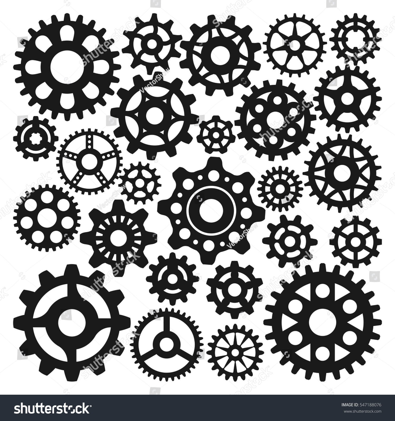 Black Gear Icons Isolated Vector Illustration Stock Vector 547188076