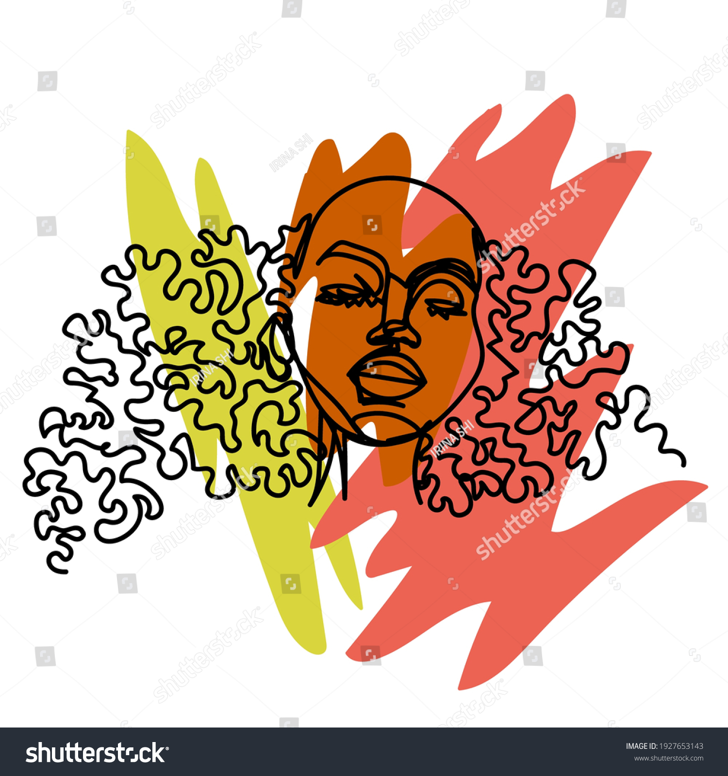 Black Girl Hand Draw Outline Portrait 库存矢量图（免版税）1927653143 Shutterstock 3446