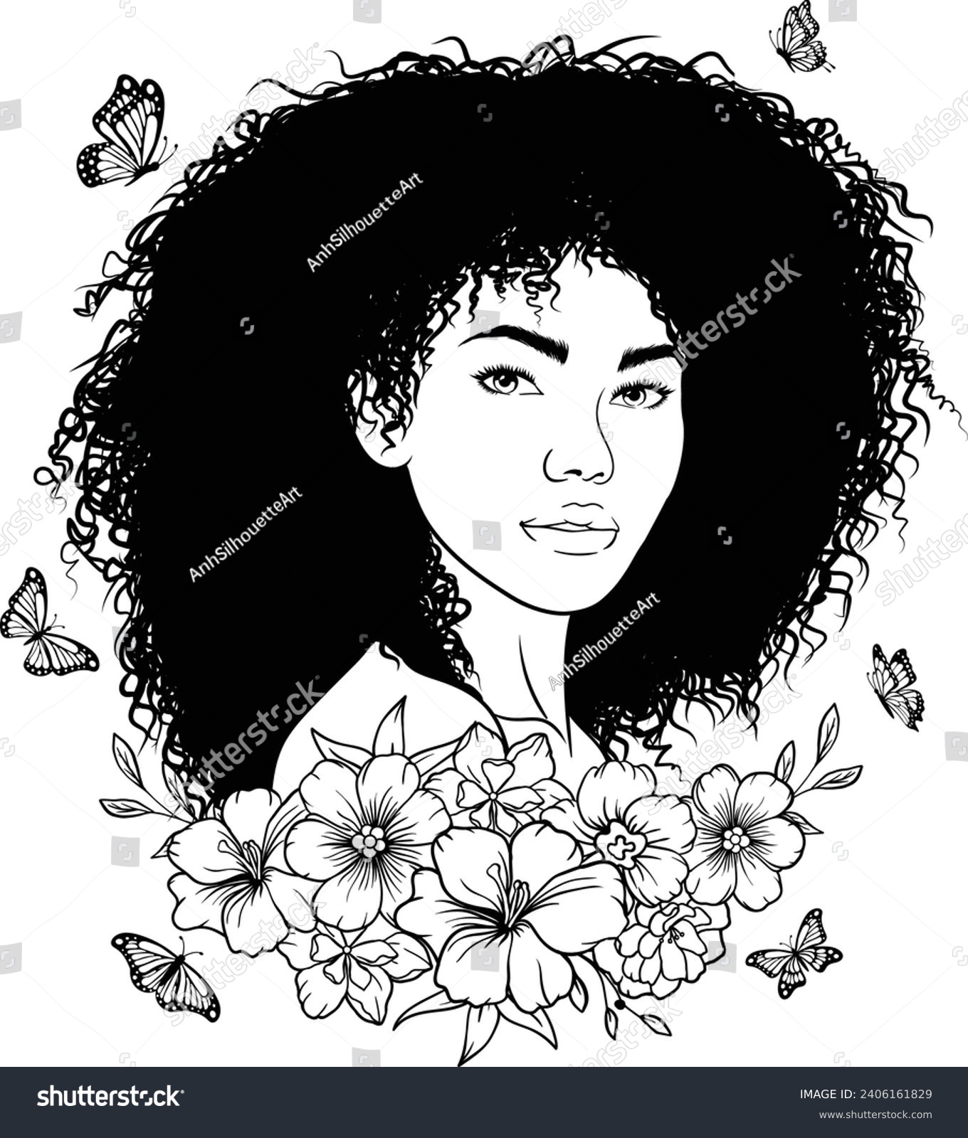 SVG of Black girl with flowers, Floral woman, African Woman svg