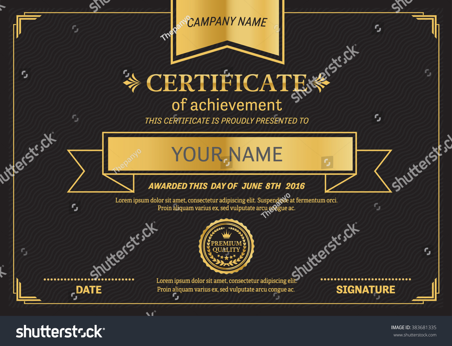 Black Gold Elegant Certificate Template Vector Illustration - 383681335 ...