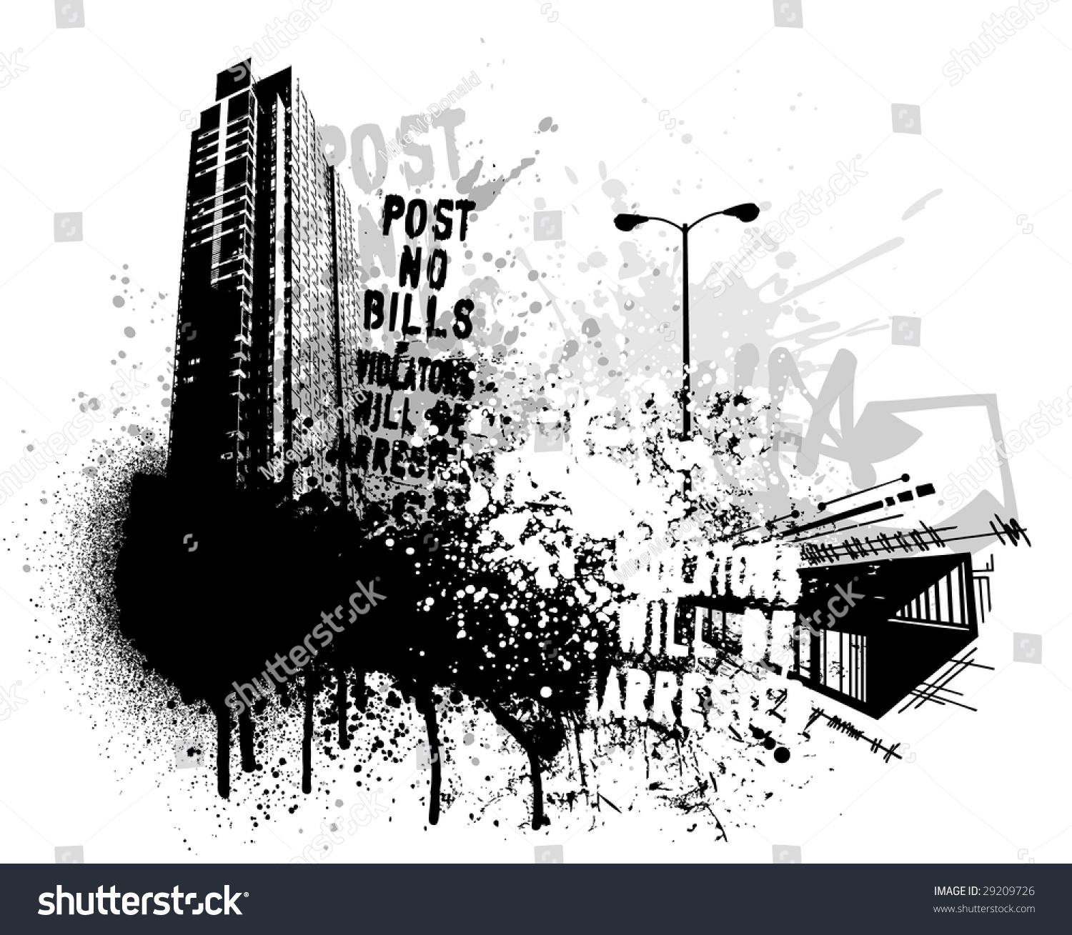 Black Graffiti And Paint Splatter Grunge City Image Stock Vector ...