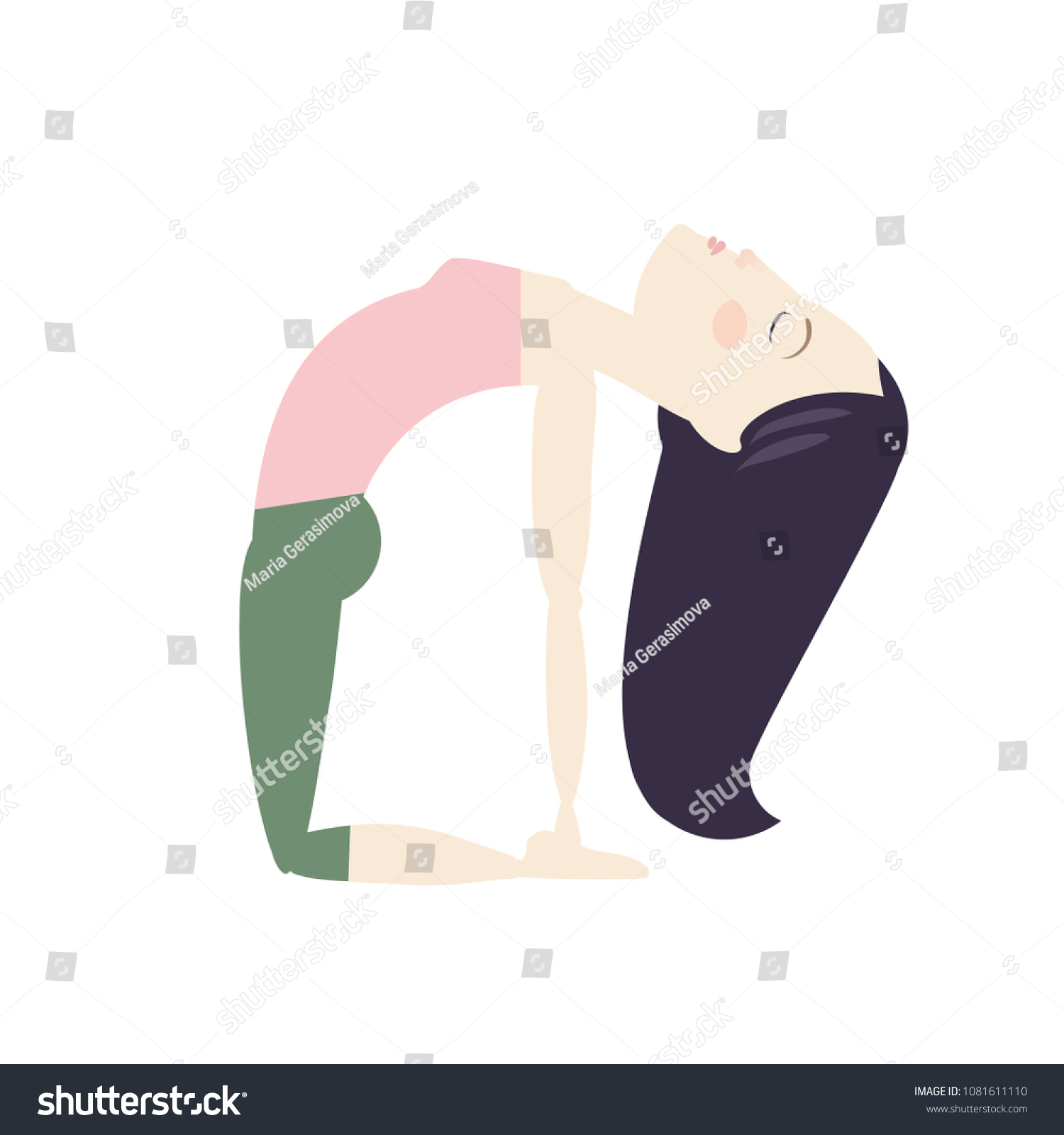 SVG of Black hair woman doing yoga camel pose cartoon vector illustration svg