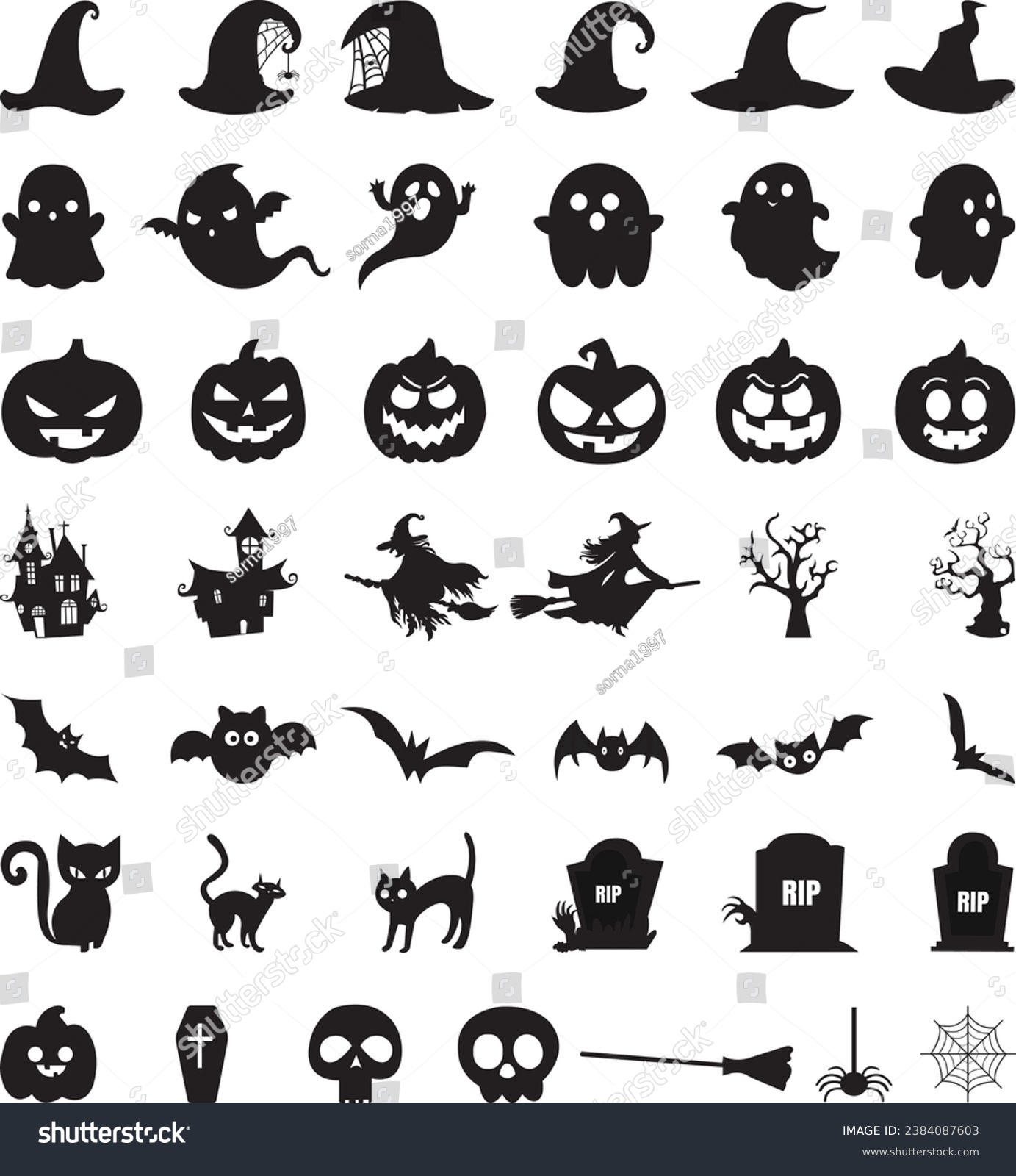 SVG of Black hallo ween icons silhouette t shirt set of hallo ween elements collection. svg