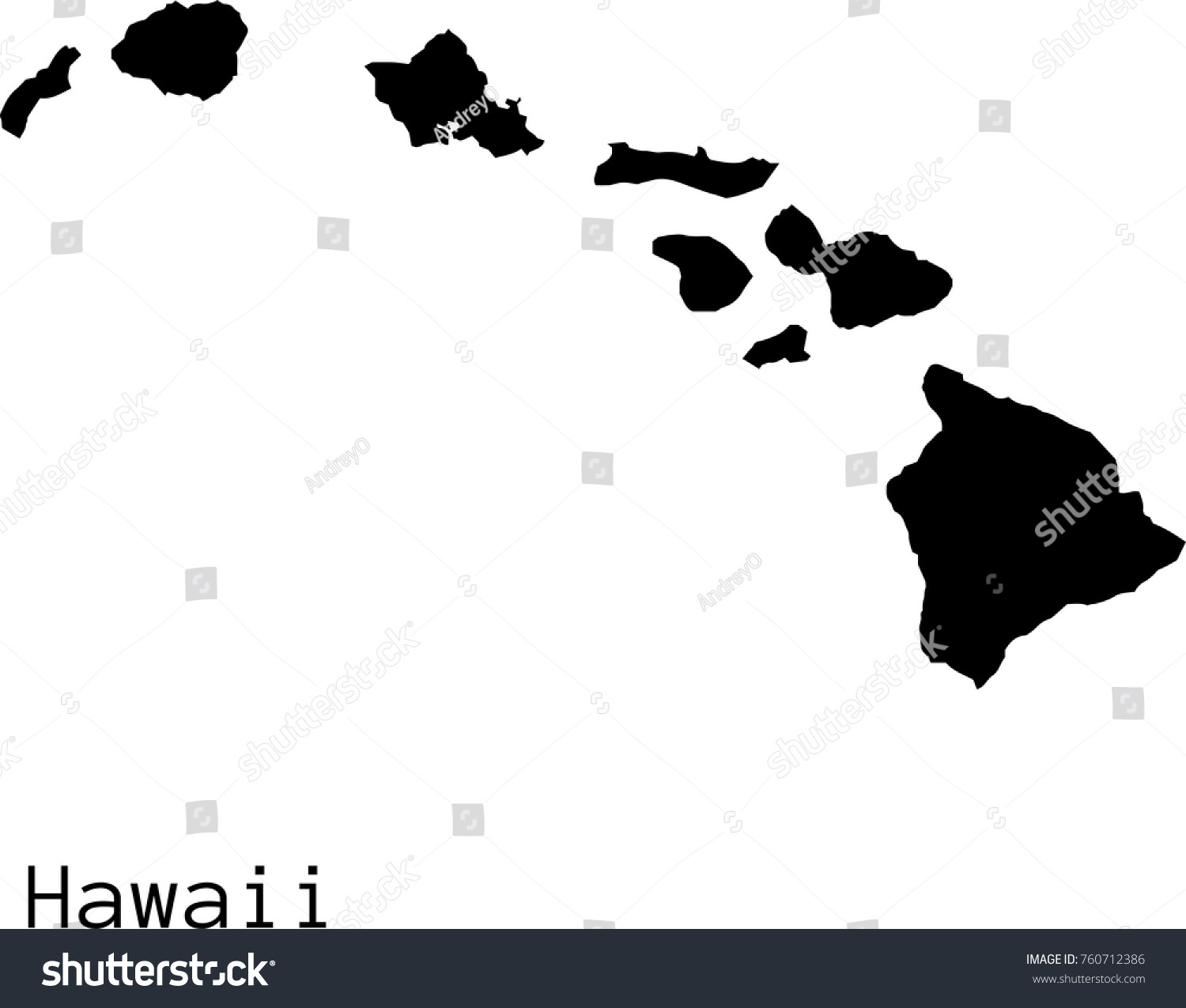 Black Hawaii Map Vector Silhouette Stock Vector (Royalty Free) 760712386