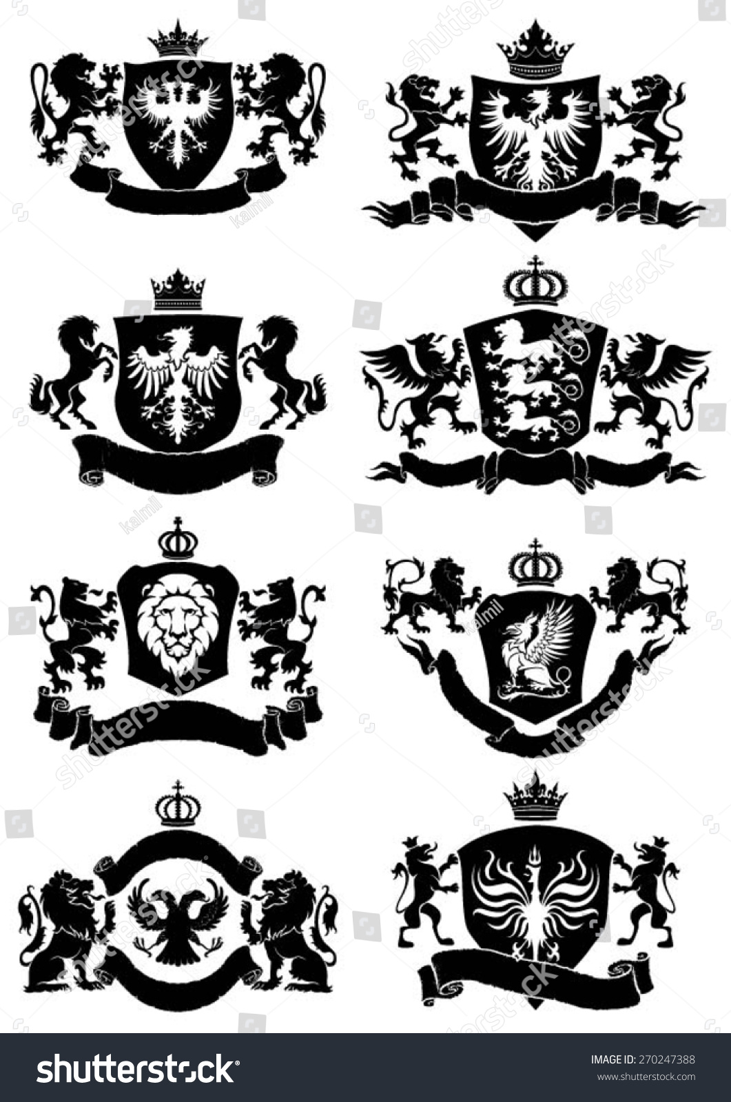 Black Heraldic Banner Collection Stock Vector Royalty Free 270247388