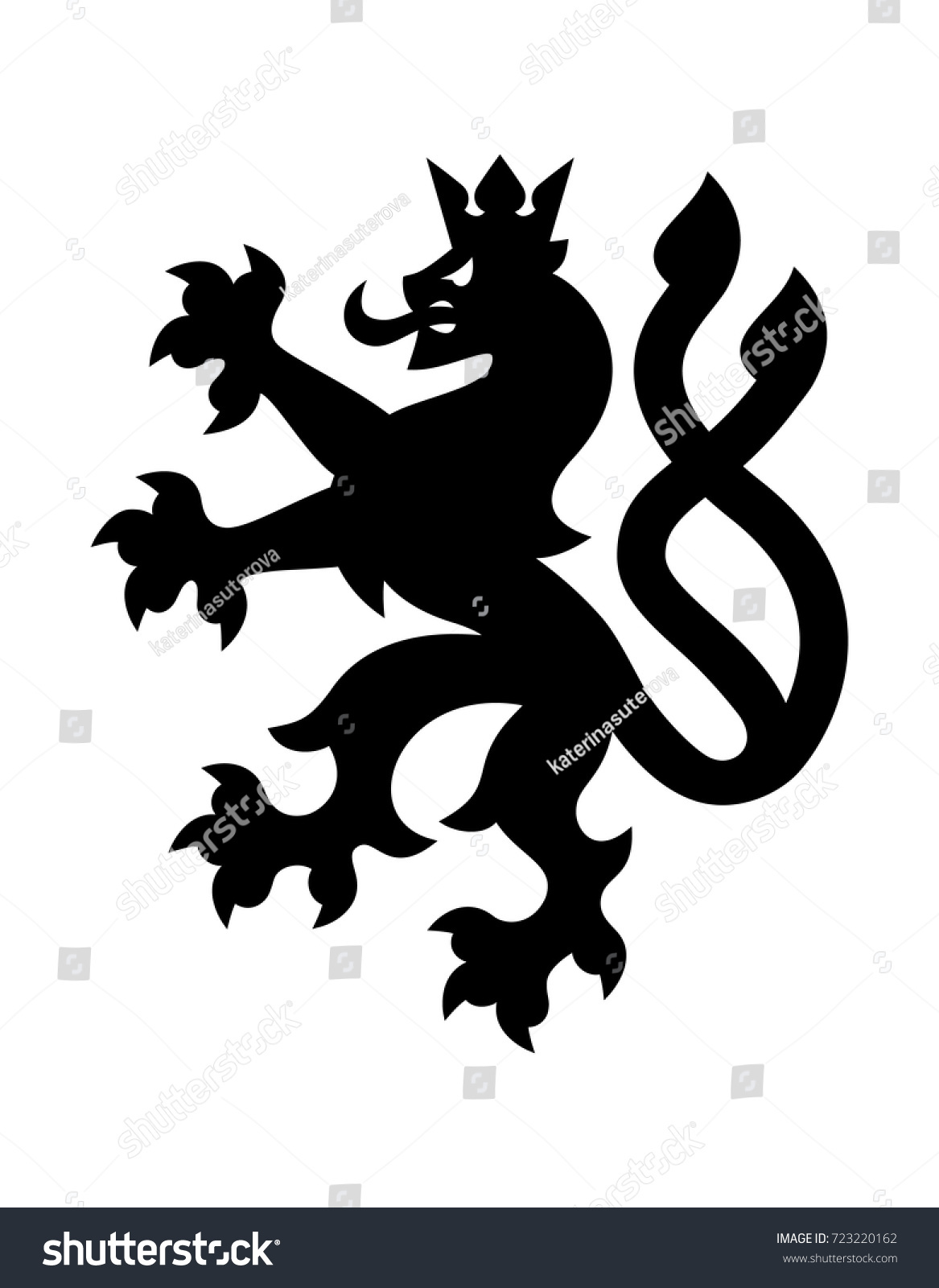 Black Heraldry Lion Two Tails Vector Stock Vector 723220162 - Shutterstock