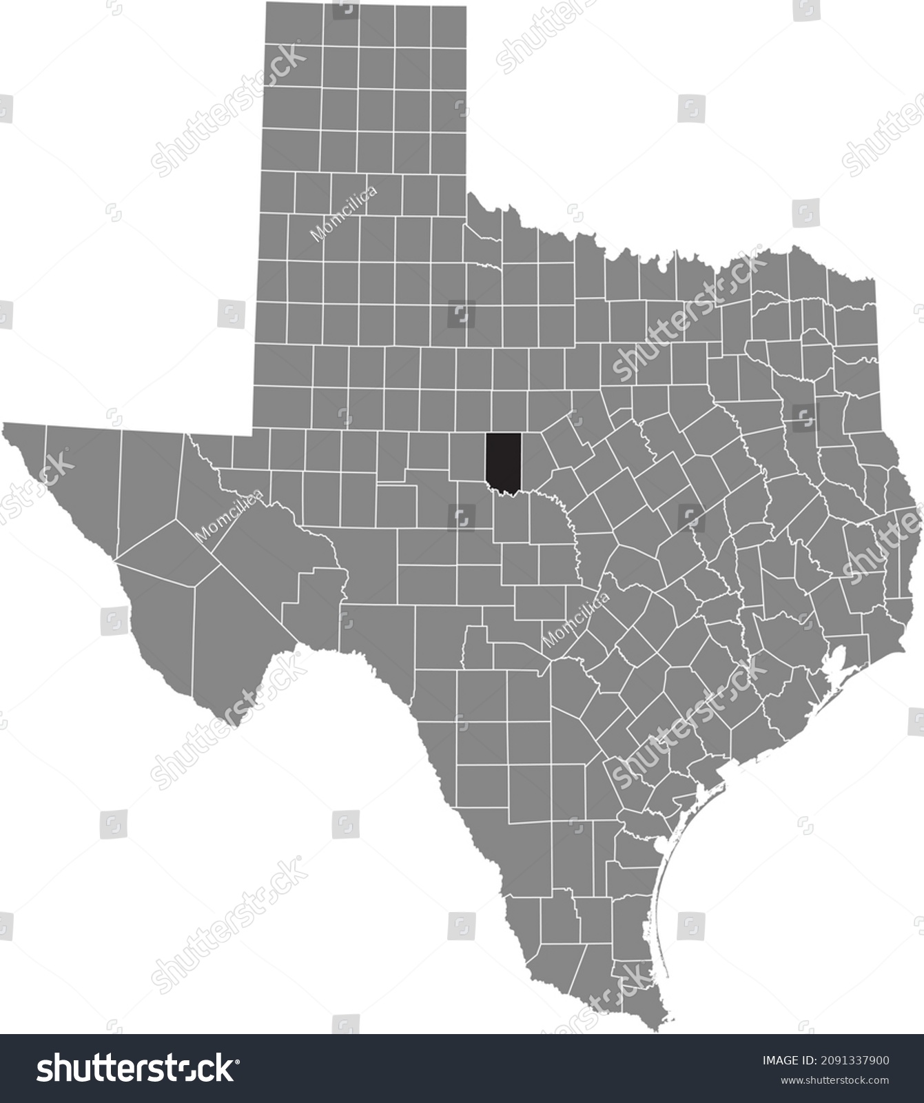 SVG of Black highlighted location map of the Coleman County inside gray administrative map of the Federal State of Texas, USA svg