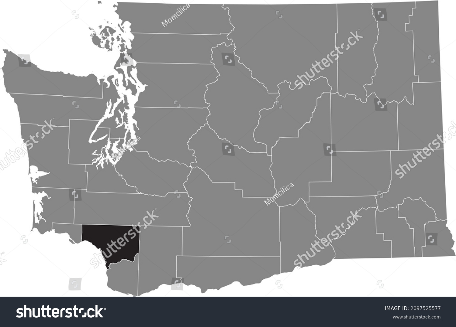 Black Highlighted Location Map Cowlitz County Stock Vector (Royalty ...