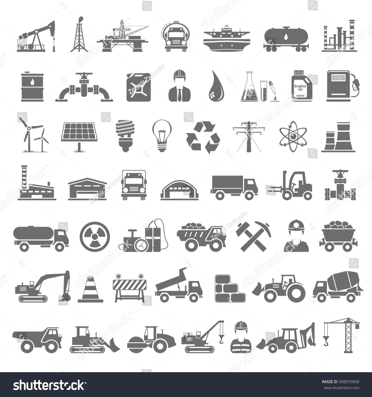 Black Icons Industry Energy Construction Stock Vector (Royalty Free ...