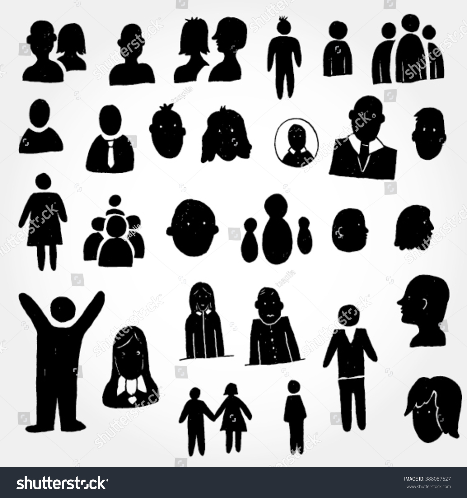 Black Icons Human Hand Drawn Stock Vector 388087627 - Shutterstock