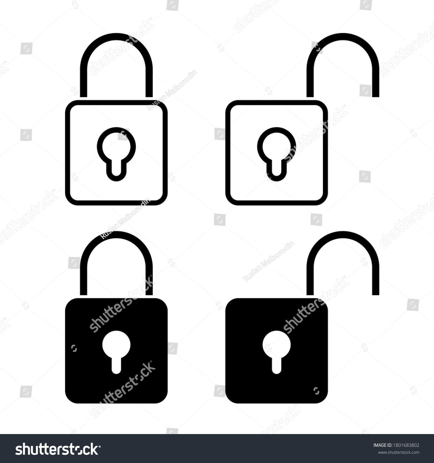 Black Isolated Outline Icon Locked Unlocked Stock Vector Royalty Free