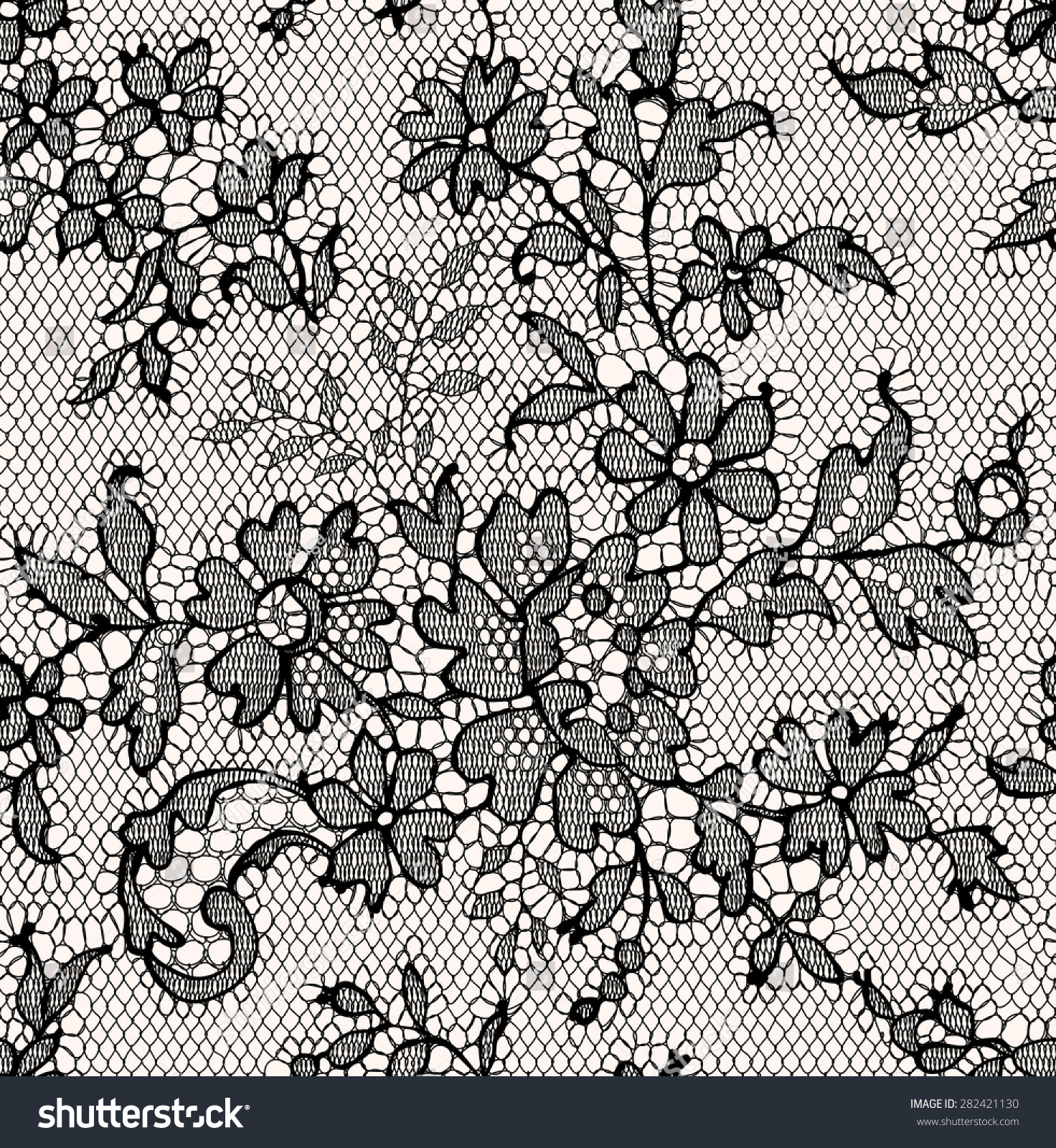Black Lace Floral Seamless Pattern. Stock Vector Illustration 282421130 ...