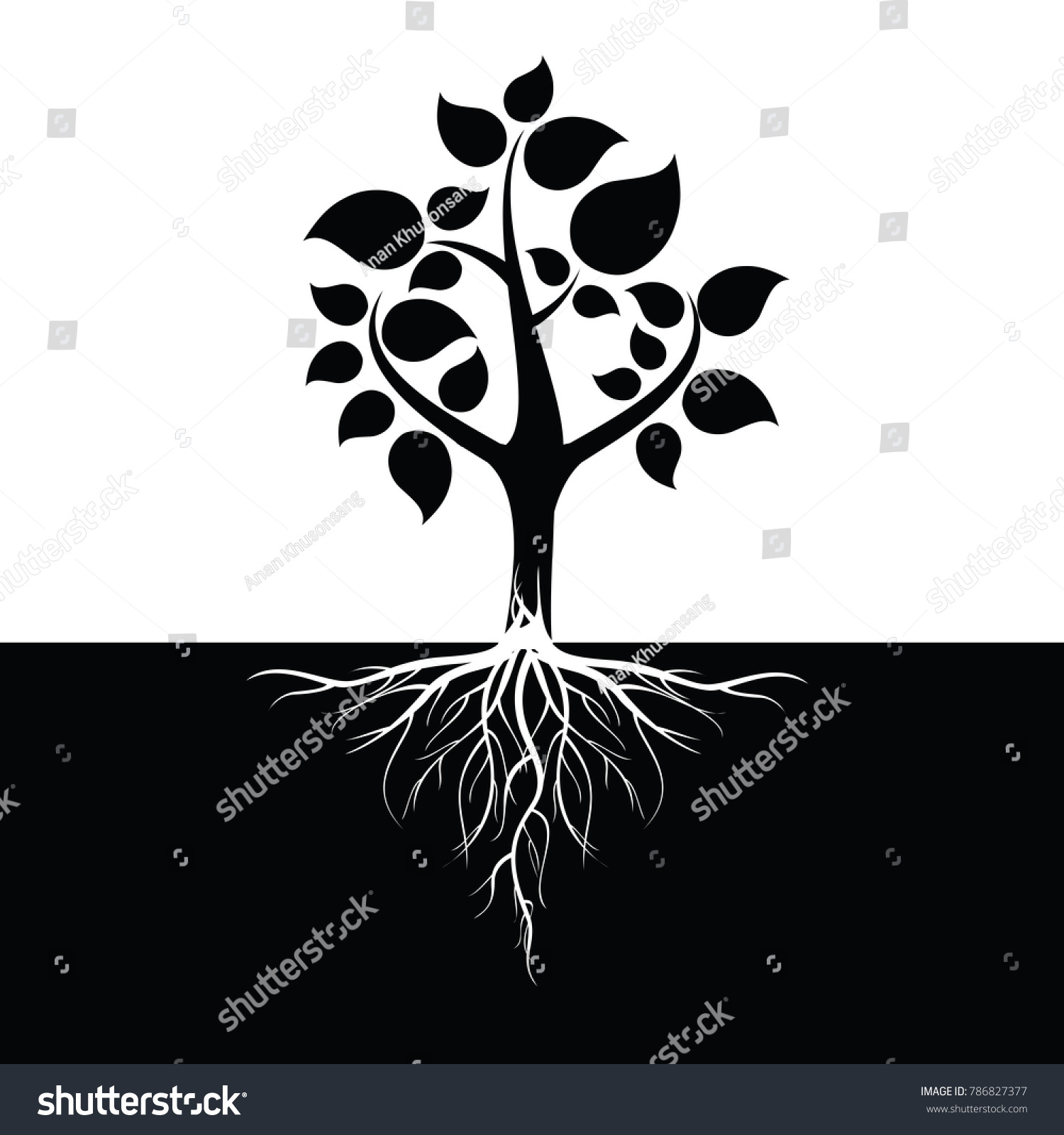 SVG of Black leafy tree with roots With trees isolated from white background. svg