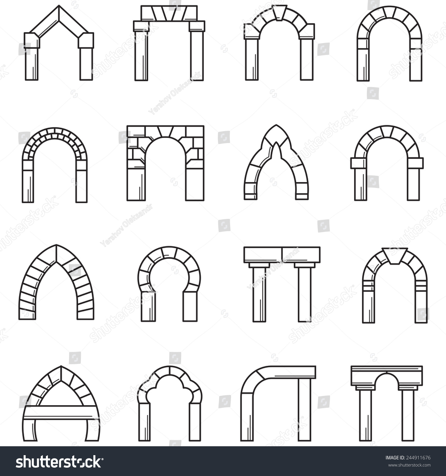 Vetor stock de Black Line Icons Vector Collection Arches (livre de