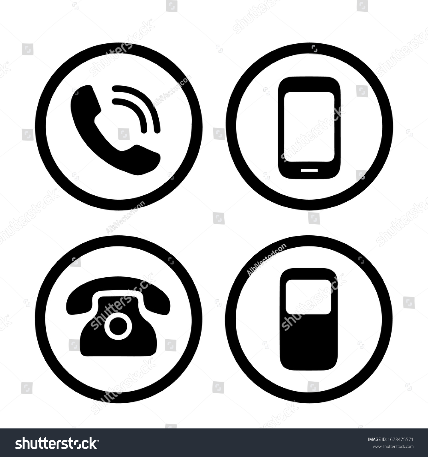 Black Line Vector Phone Icon Set Stock Vector (Royalty Free) 1673475571