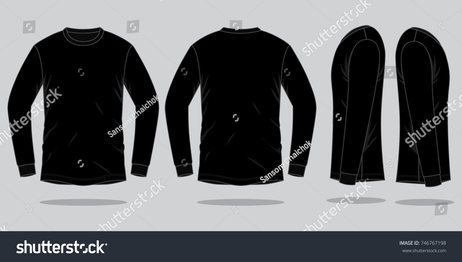 Vector Black Long Sleeve Shirt Template - Template