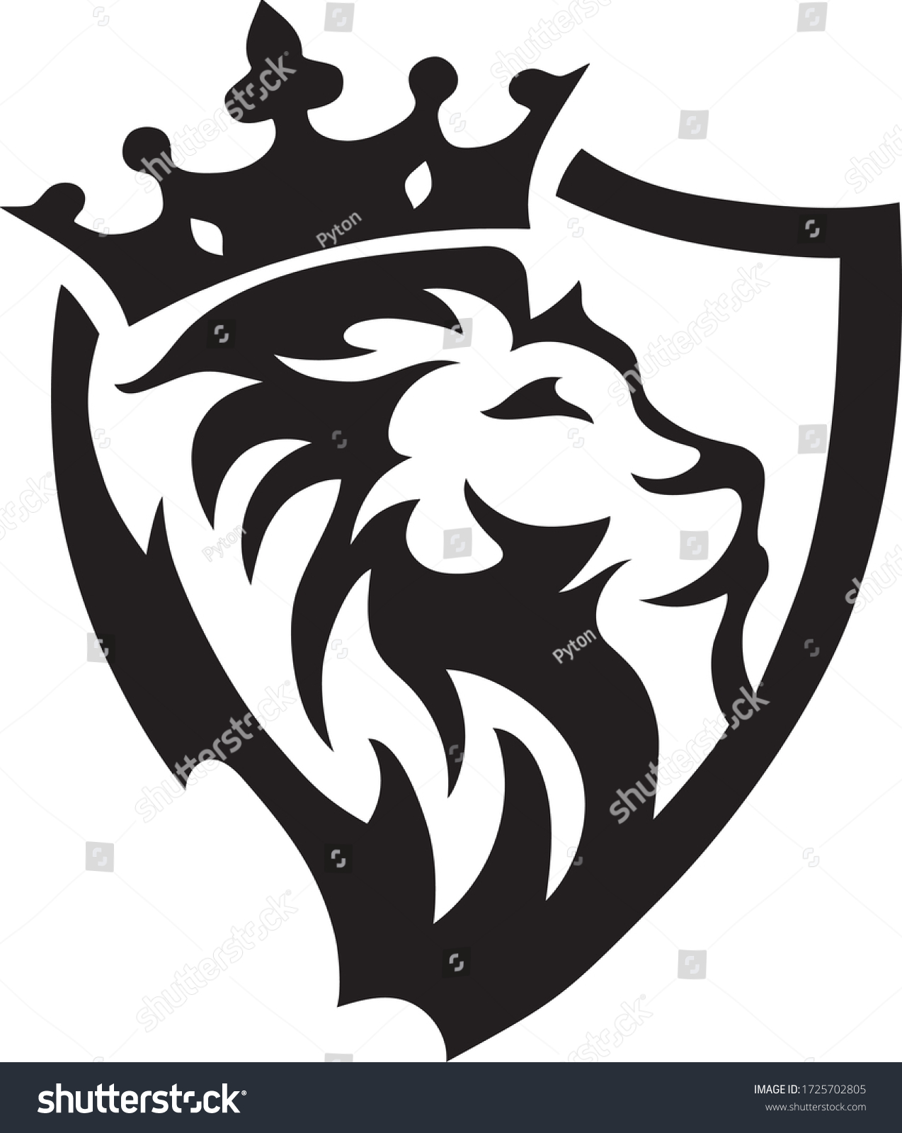 SVG of Black luxury lion with crown tattoo design, template symbol art svg