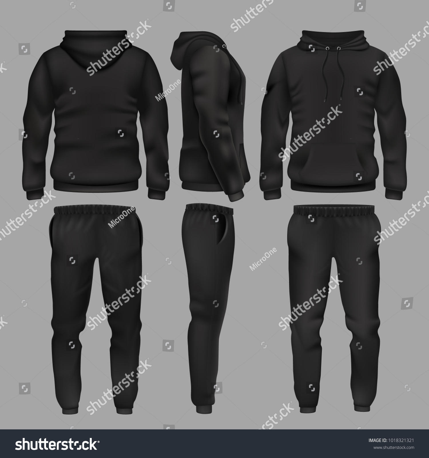 SVG of Black man sportswear hoodie and trousers vector mockup isolated. Sportswear with hoodie, male fashion clothes trousers and sweatpants illustration svg