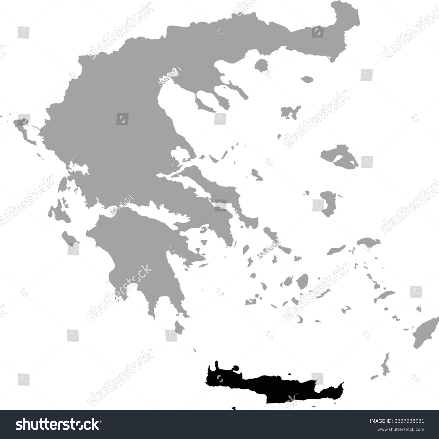 SVG of Black map of Crete Island within the gray map of Greece svg