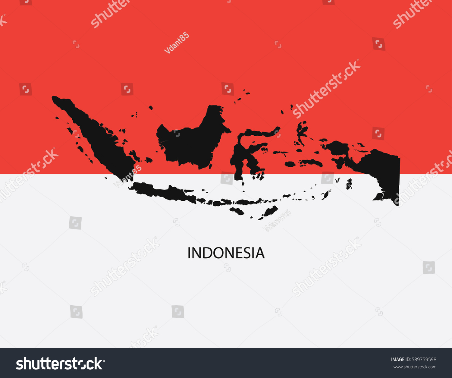 Black Map Indonesia On Red White Stock Vector (Royalty Free) 589759598 ...