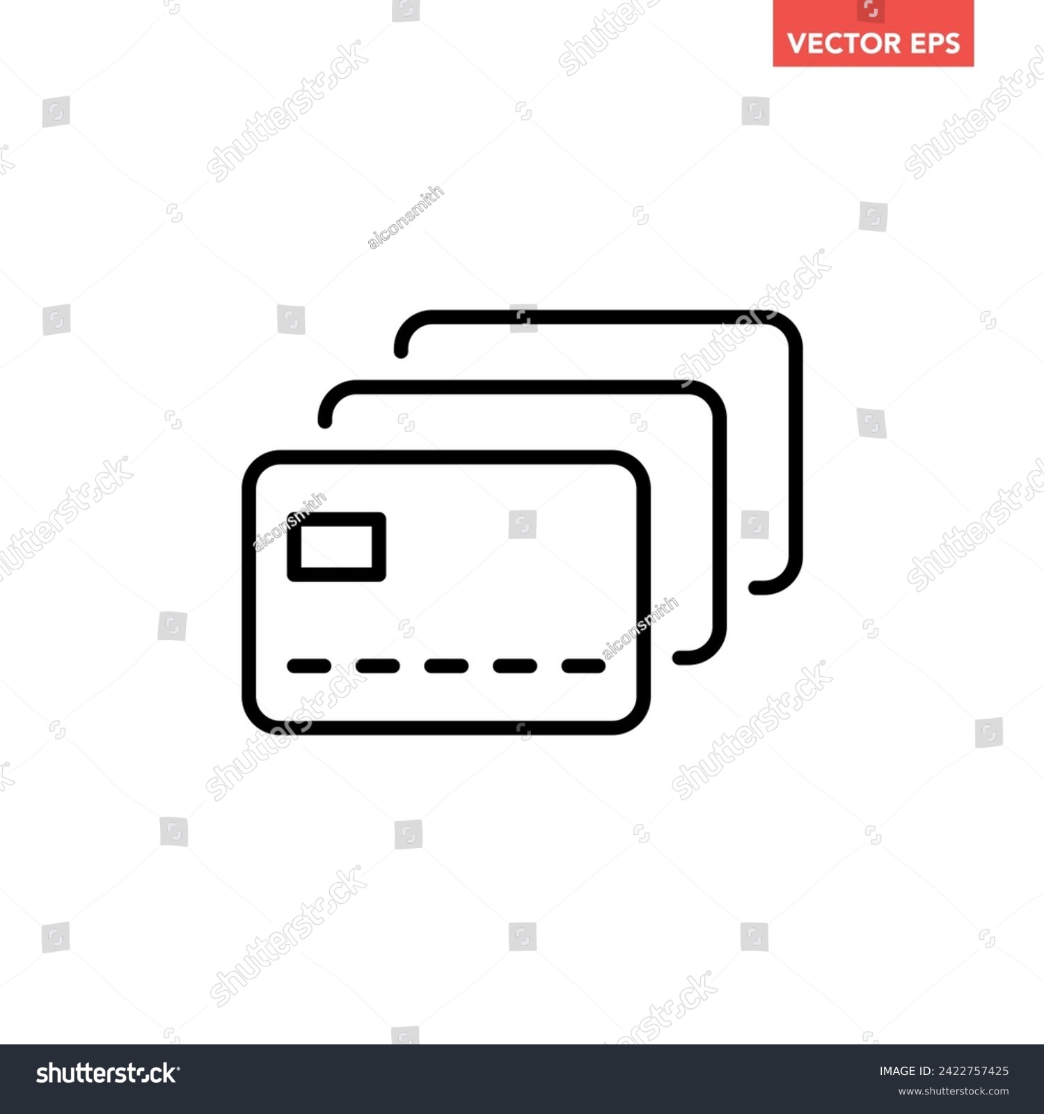 SVG of Black multi credit cards line icon, simple financial transaction flat design infographic pictogram vector,  for app logo web button ui ux interface elements isolated on white background svg
