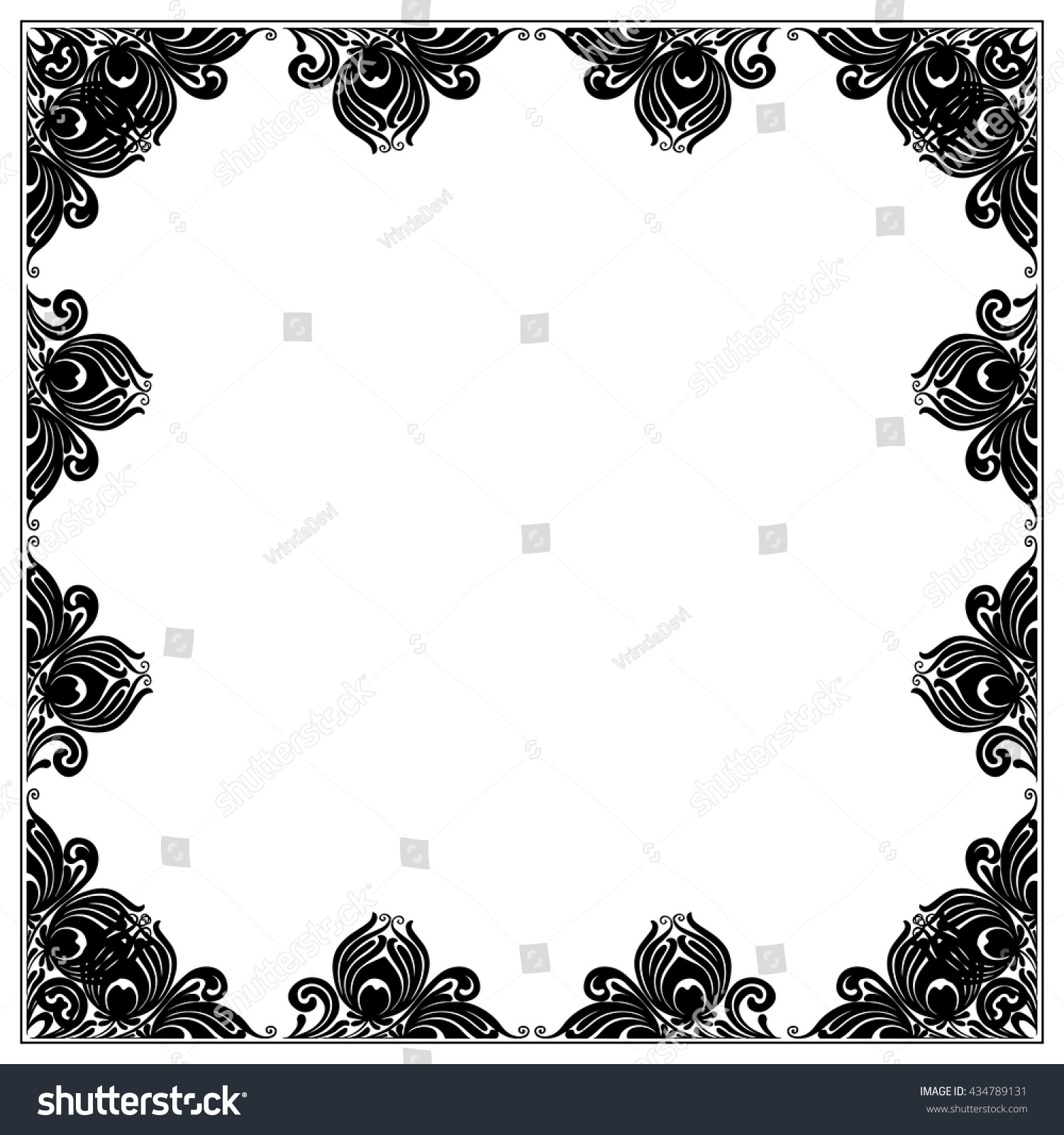 Black On White Floral Frame Vector Stock Vector 434789131 - Shutterstock