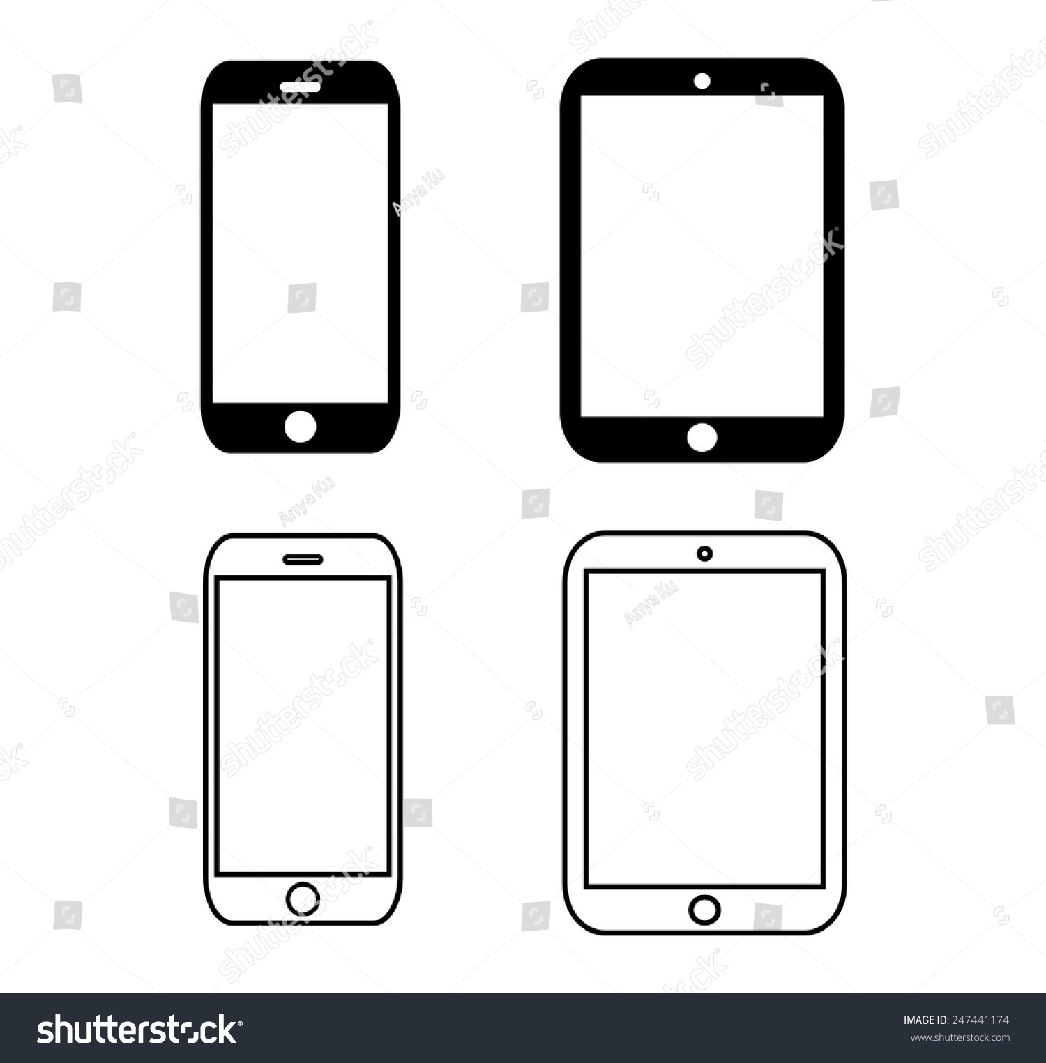 Black Outline Smartphone Icon Vector Iphon Stock Vector 247441174