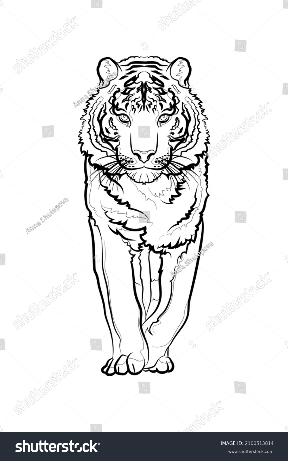 Black Outline Tiger On White Background Stock Vector (Royalty Free
