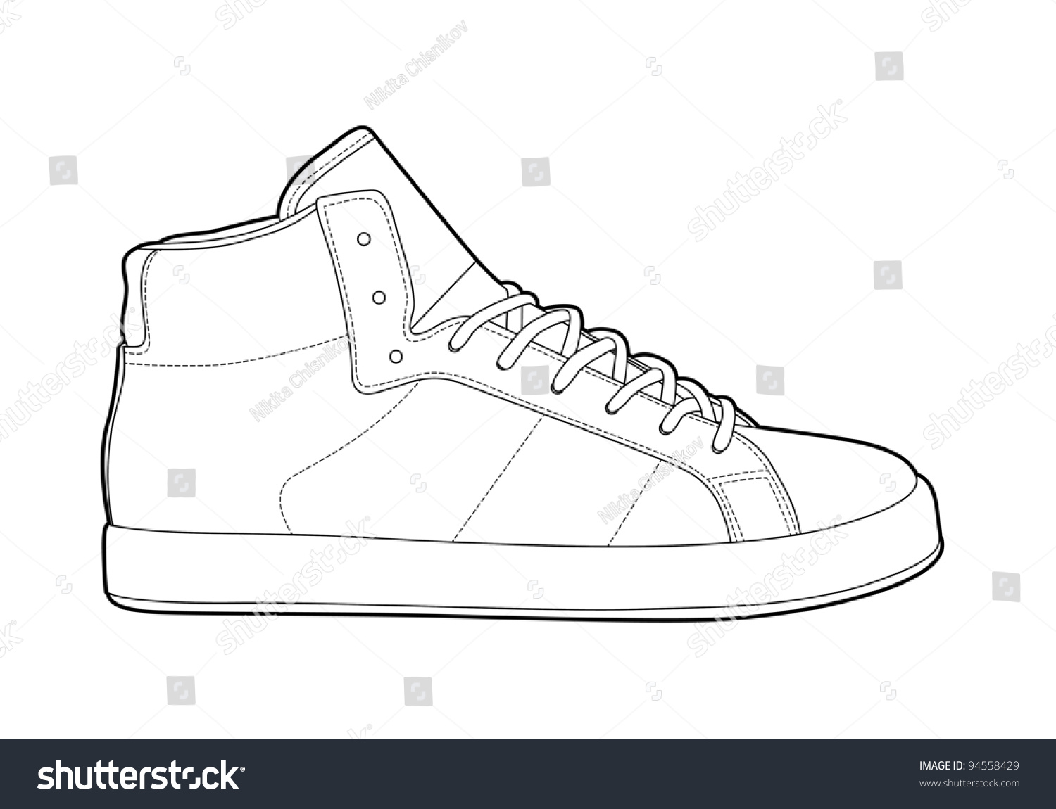 Black Outline Vector Shoes On White Background - 94558429 : Shutterstock