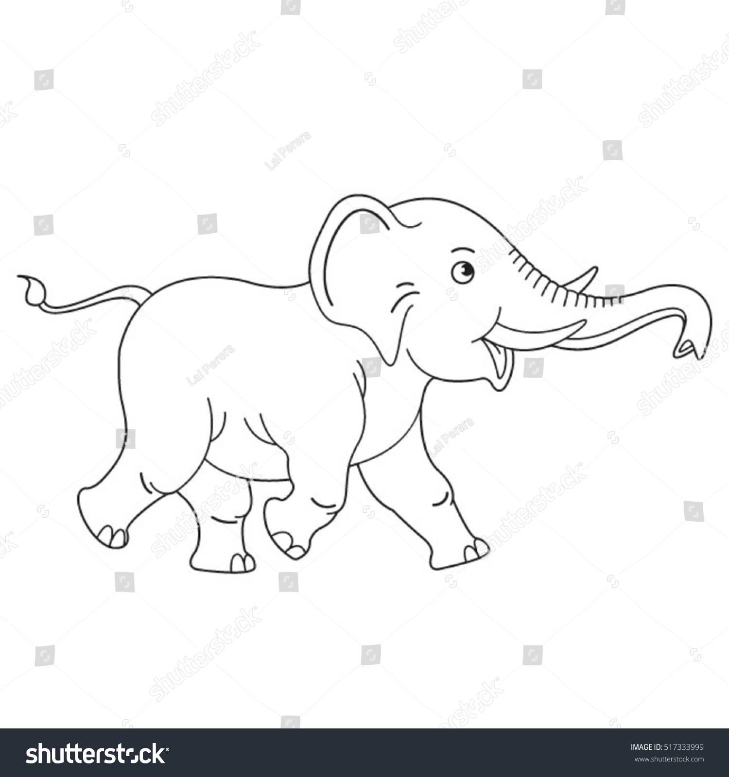 Black Outlined Cute Baby Elephant Walking Stock Vector Royalty Free