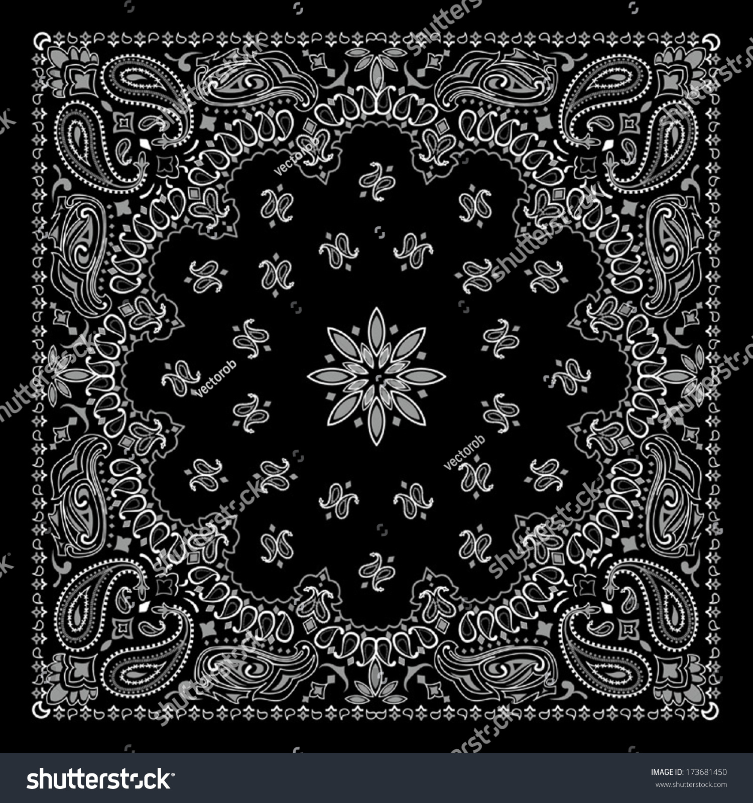 Black Paisley Bandana Stock Vector 173681450 : Shutterstock