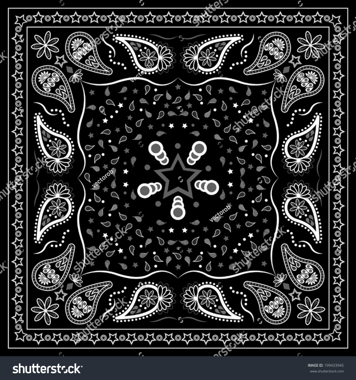 Black Paisley Bandana Stock Vector Illustration 199433945 : Shutterstock