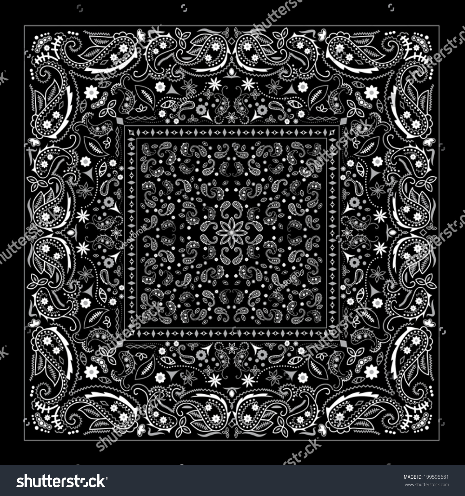 Black Paisley Bandana Stock Vector 199595681 - Shutterstock