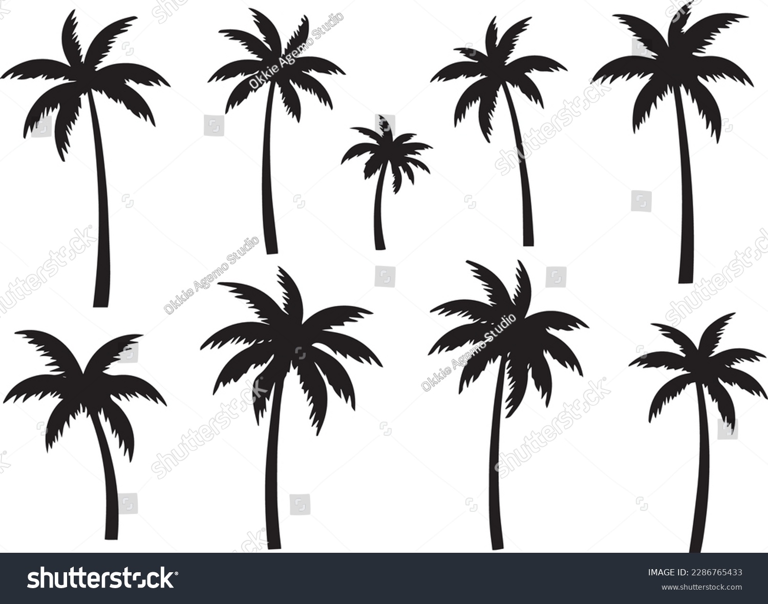 SVG of Black palm tree set vector illustration on white background silhouette  svg