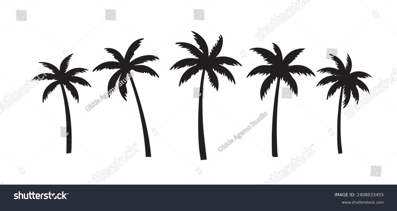SVG of Black palm tree set vector illustration on white background silhouette art black white stock illustration svg