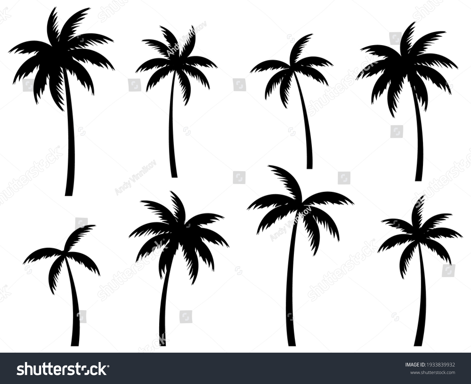 SVG of Black palm trees set isolated on white background. Palm silhouettes. Design of palm trees for posters, banners and promotional items. Vector illustration svg