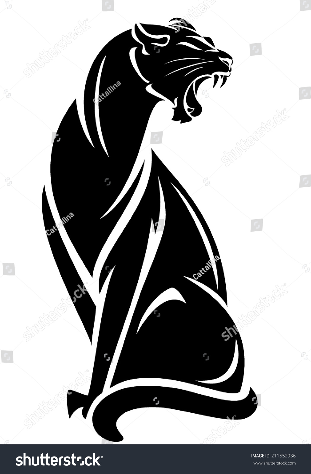 Black Panther Design Element - Sitting Big Cat Vector Outline ...