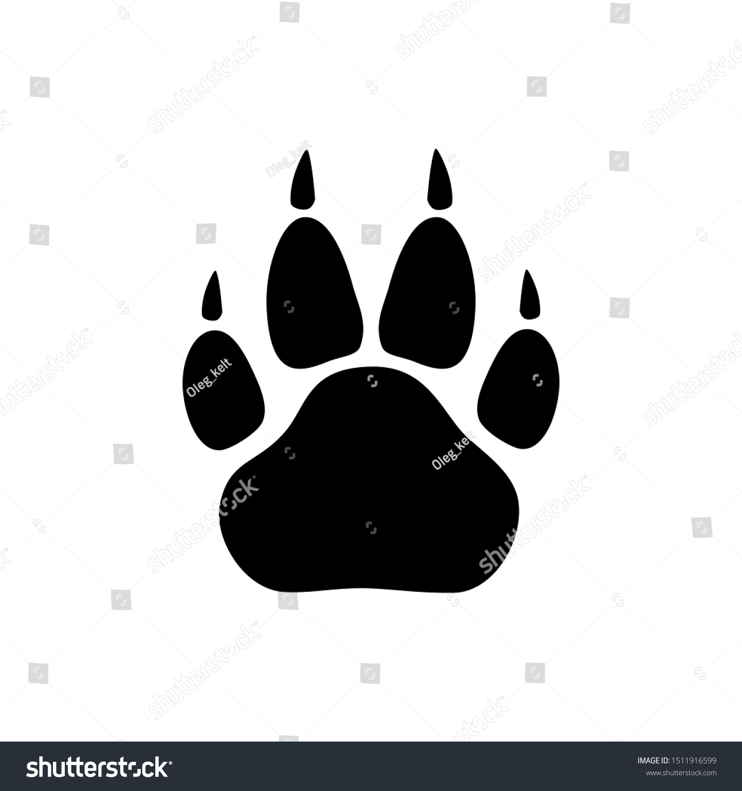 SVG of Black paw print icon with claws. cats or dogs. Traces. Vector illustration isolated on white background. svg