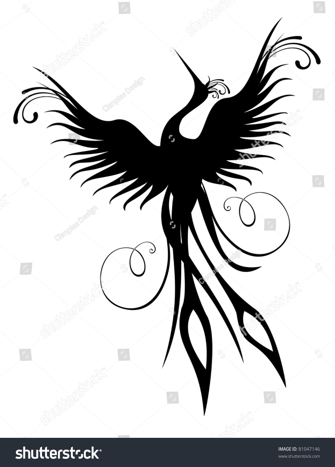 Black Phoenix Bird Figure Isolated Over Stock Vector 81047146 ...