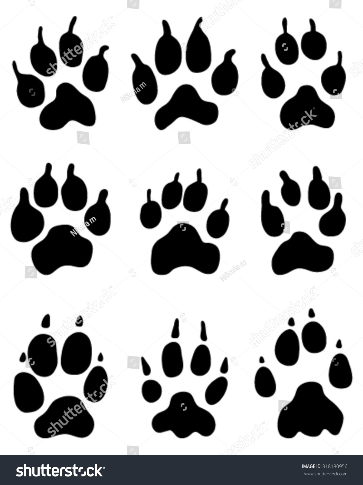 Black Print Wolfs Paw Vector Stock Vector 318180956 - Shutterstock