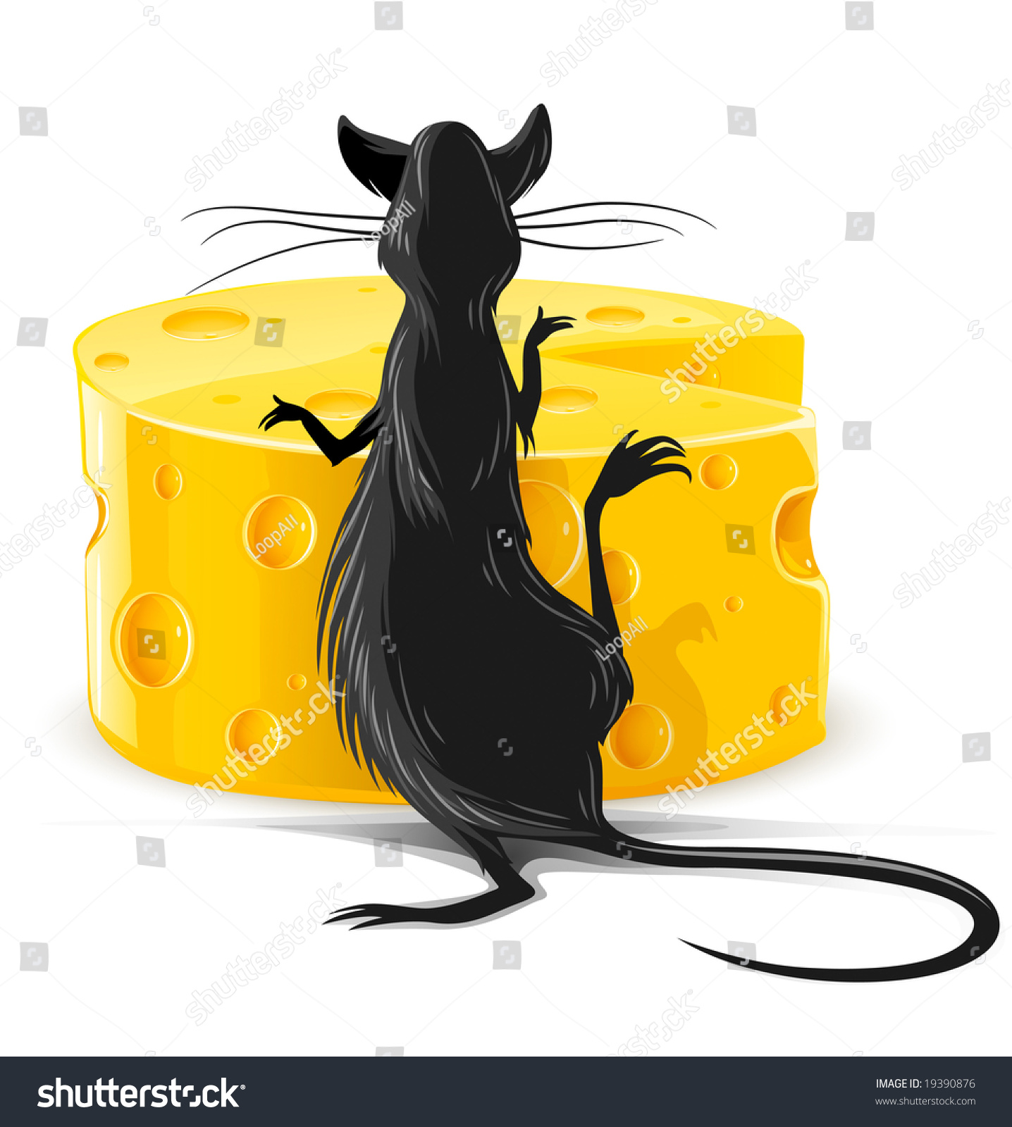 Black Rat Eating Yellow Cheese Isolated Stock Vector (Royalty Free ...