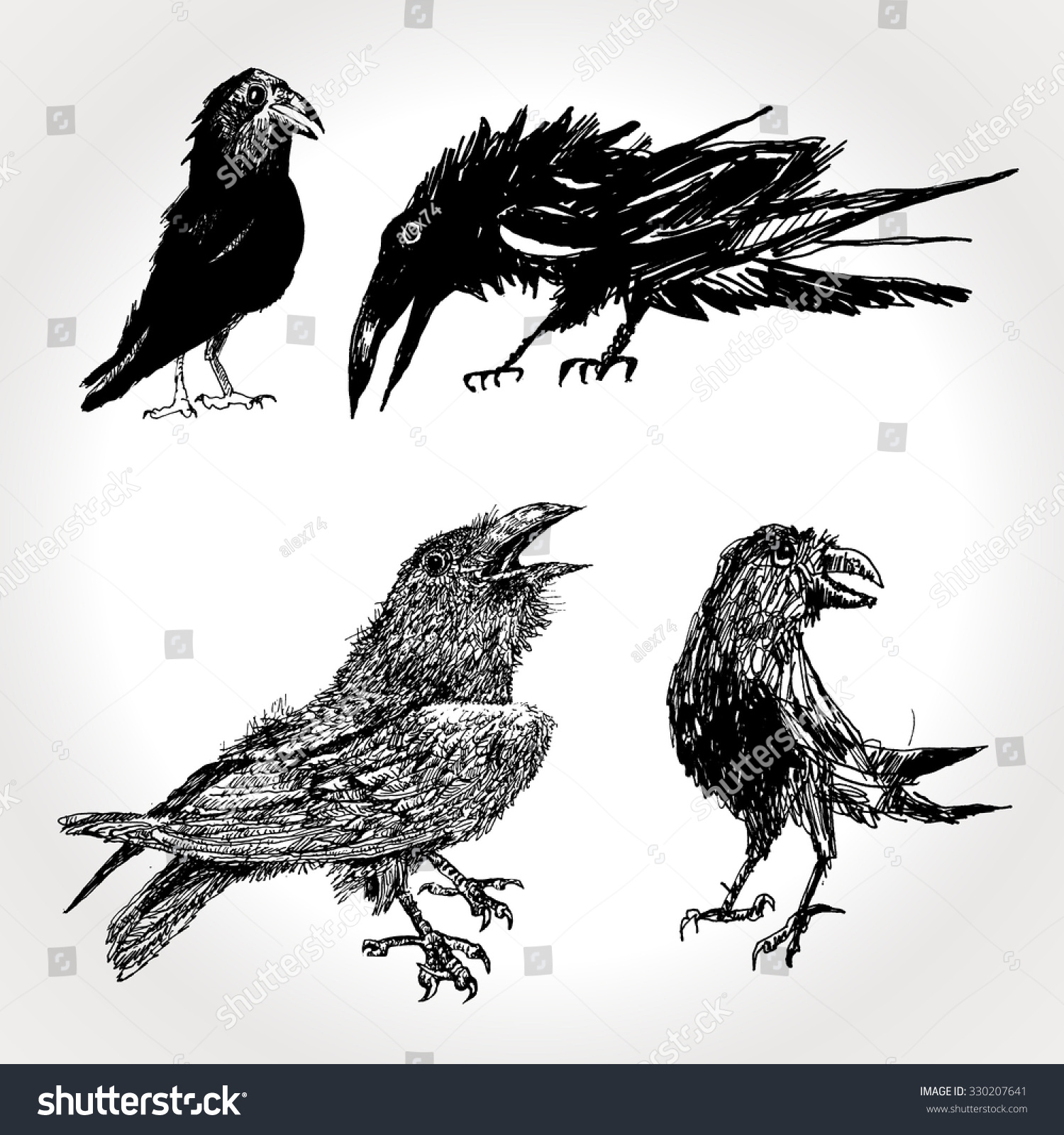 Black Ravens Vintage Hand Drawn Vector Stock Vector (Royalty Free ...