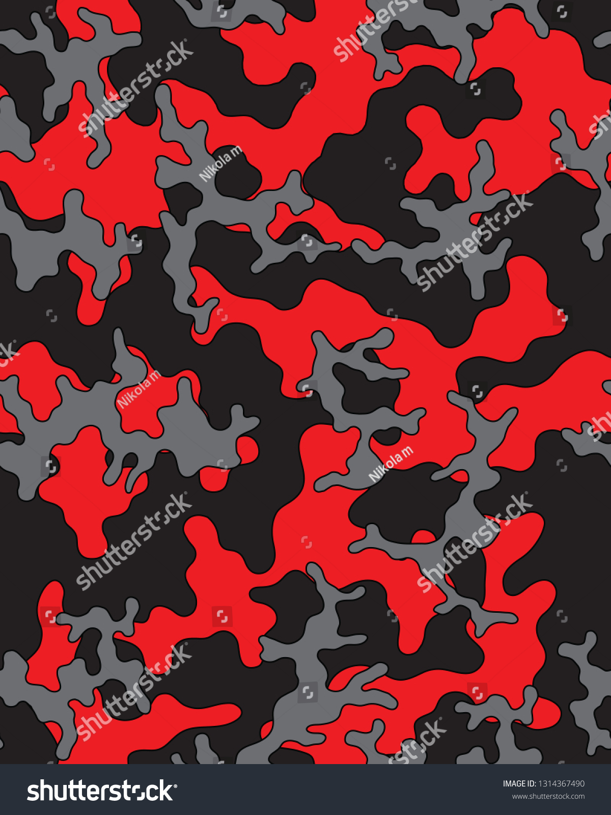 黒 赤 グレーの迷彩柄 シームレスな壁紙 カモデザイン 3色の組み合わせ 抽象的な軍隊スタイル ベクターイラスト のベクター画像素材 ロイヤリティフリー