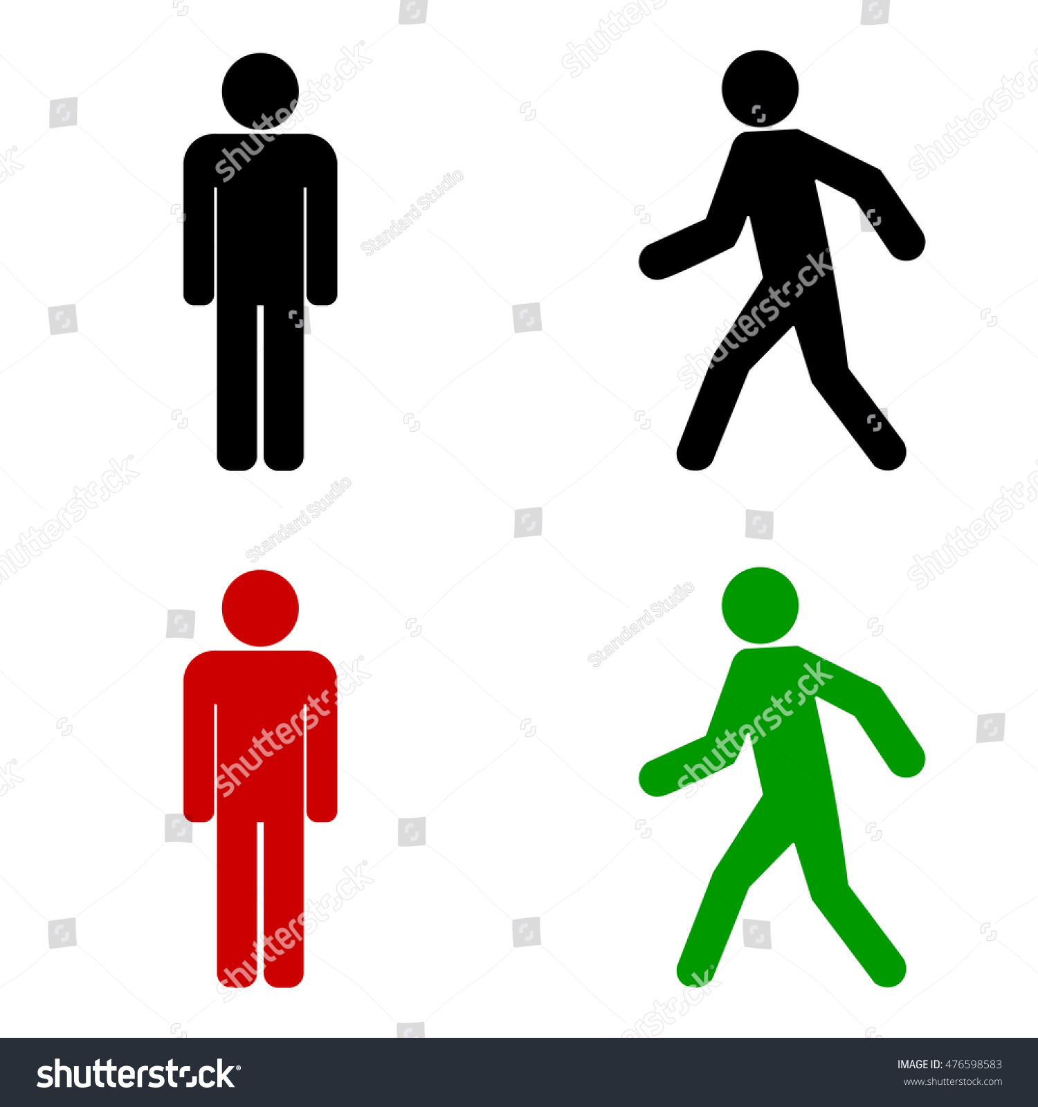 Black Red Green Man Icon Set Stock Vector 476598583 - Shutterstock