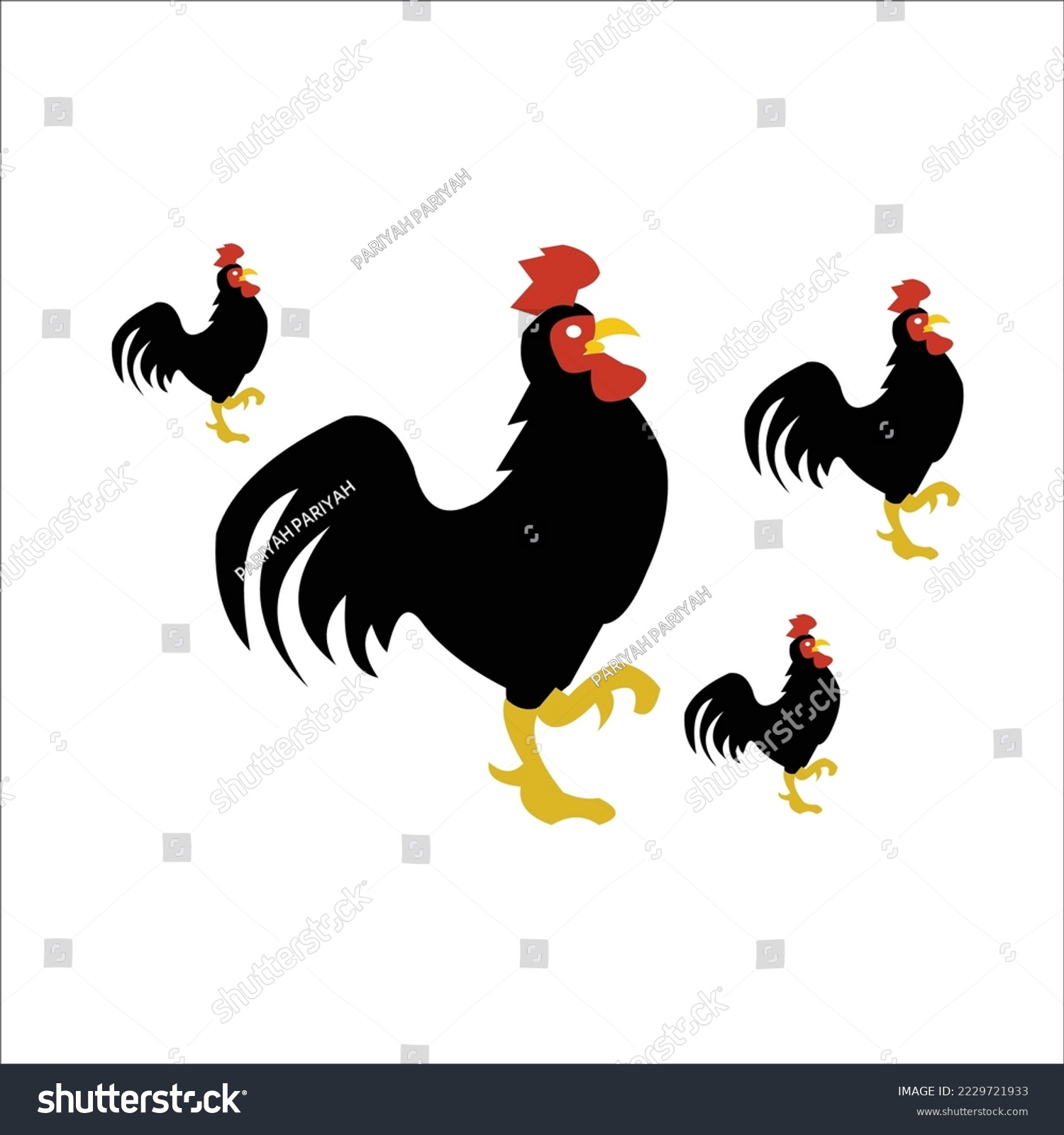 black roosters with red combs and yellow feet clip art preview