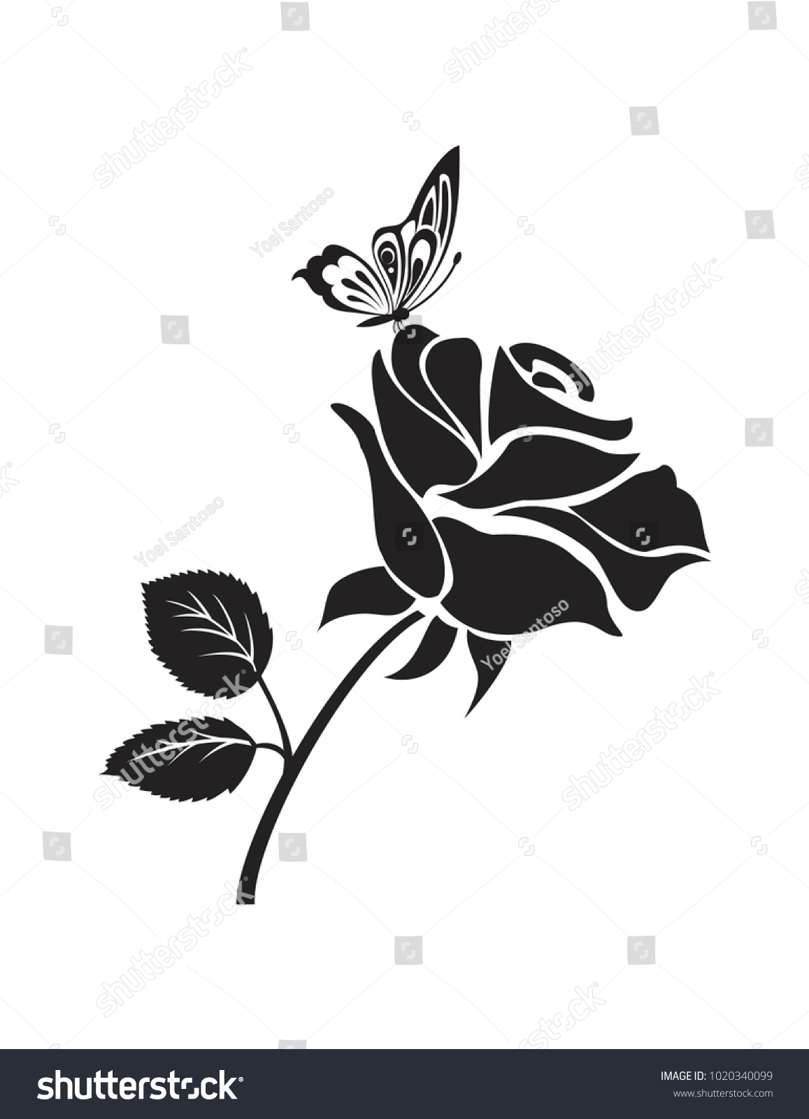 Black Rose Flower Butterfly Vector Illustration Stock Vector (Royalty ...