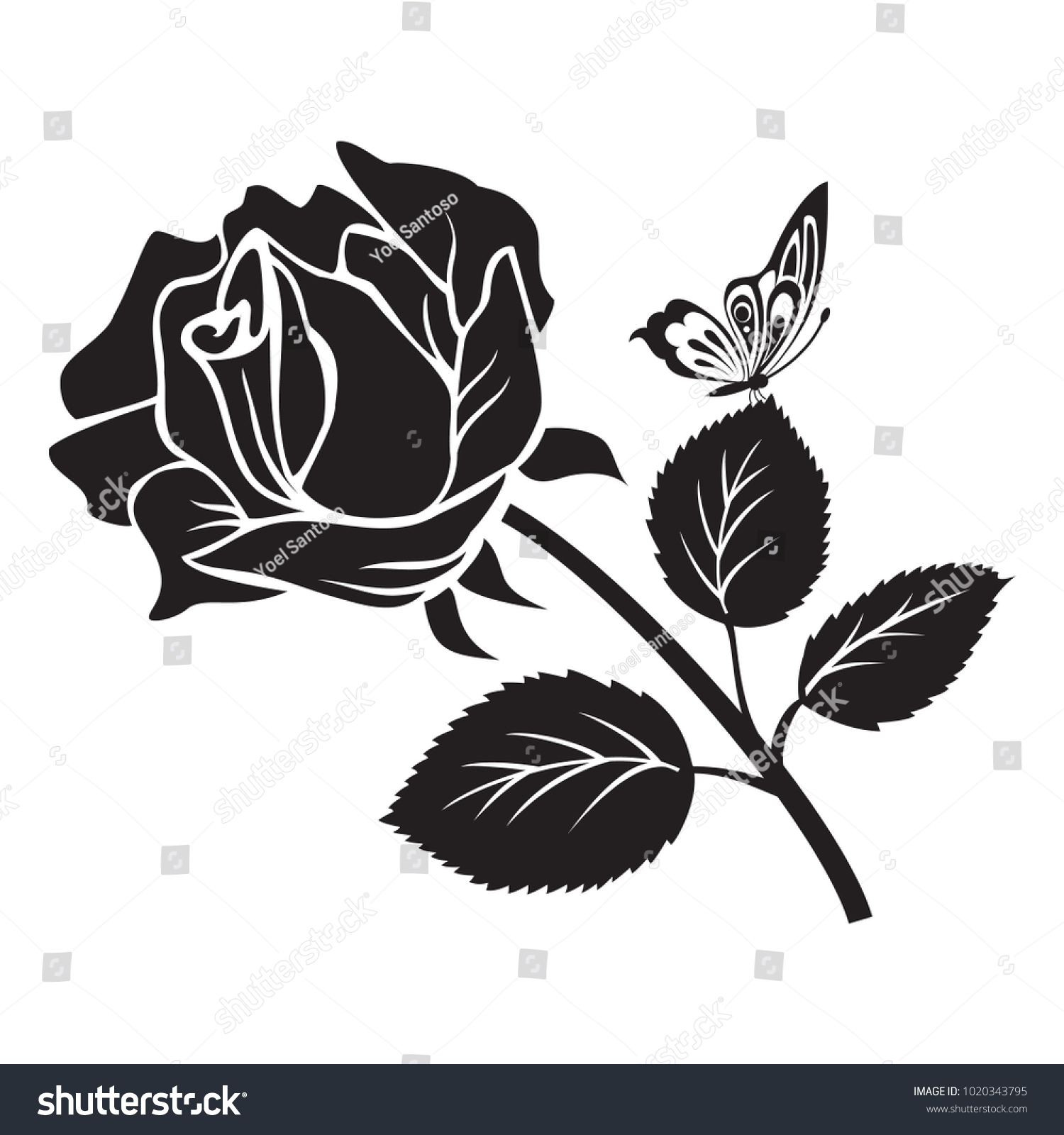 Black Rose Flower Butterfly Vector Illustration Stock Vector (Royalty ...